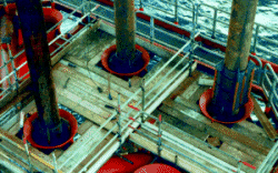 Typical riser configuration showing centraliser being installed