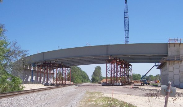 Avenues Walk Flyover showing falsework towers