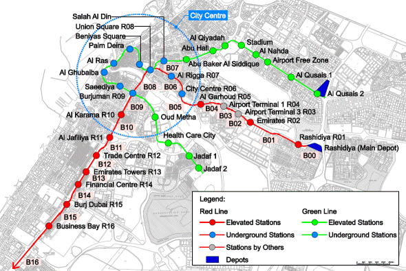 Dubai+metro+green+line+map