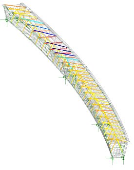 Colour coded axial stresses in girder 1 bracing struts from deck pour