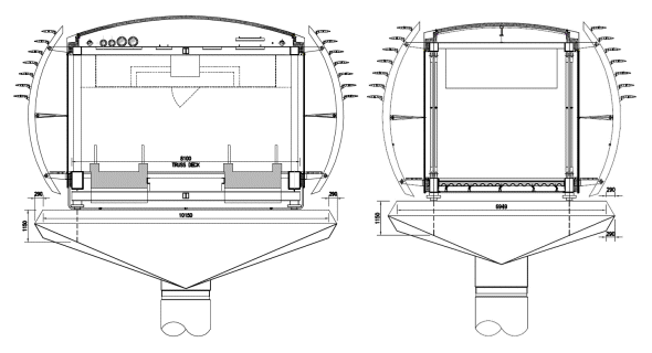 Travelator and non-travelator footbridge cross-sections
