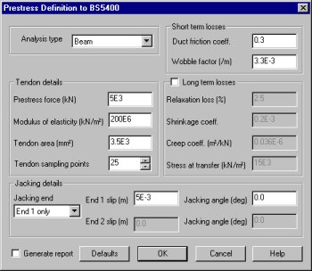 Single tendon prestress wizard