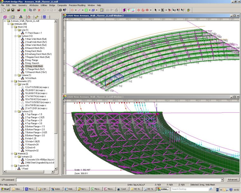 LUSAS 3D modelling of Avenues Walk Flyover showing vehicle loading to inner lane