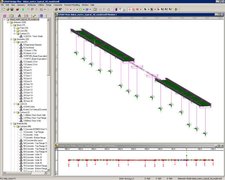 3D modelling of a multi-span continuous section of viaduct in LUSAS