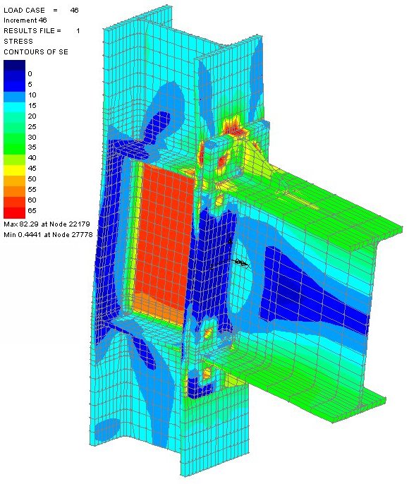 Stresses in exterior connection with full-depth column web stiffeners