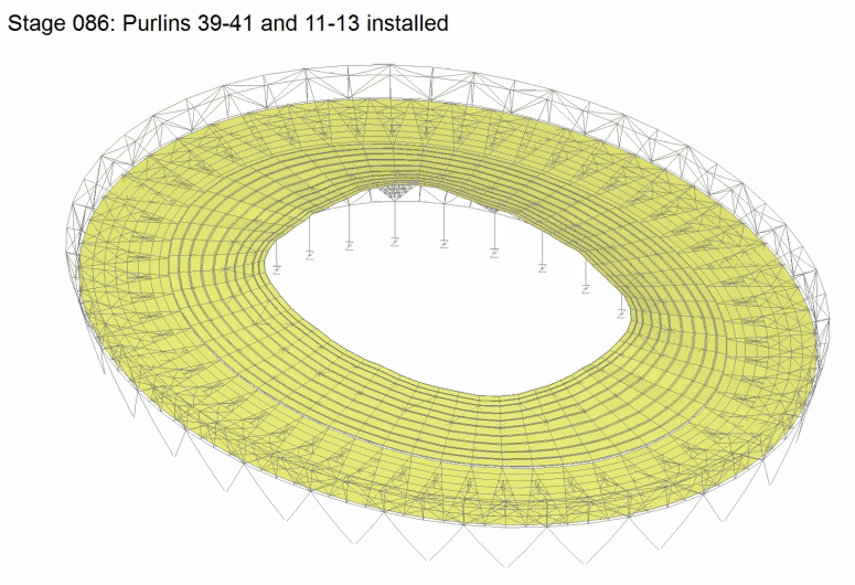 Modelling of rear and front roof erection sequences of the London Stadium roof