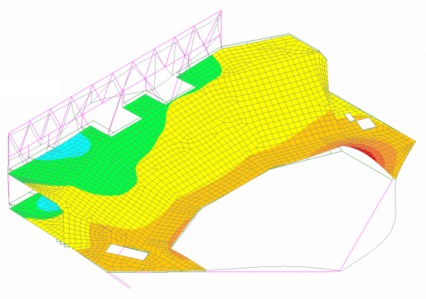 Mode 131 - Vertical movement of the main support truss (2.228Hz)