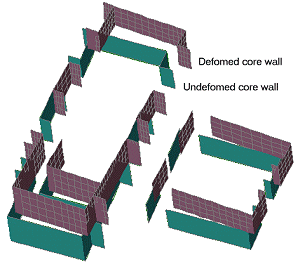 Deformed and Undeformed core walls at roof level