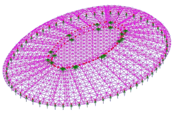 Gwangmyeong velodrome : Model of the whole roof prior to jack down of the central section