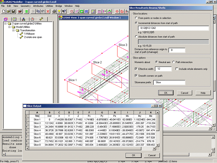 Slice sectioning at cross frame positions along an edge beam
