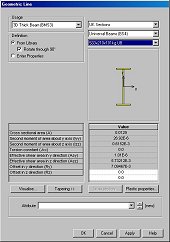 Standard steel section library dialog